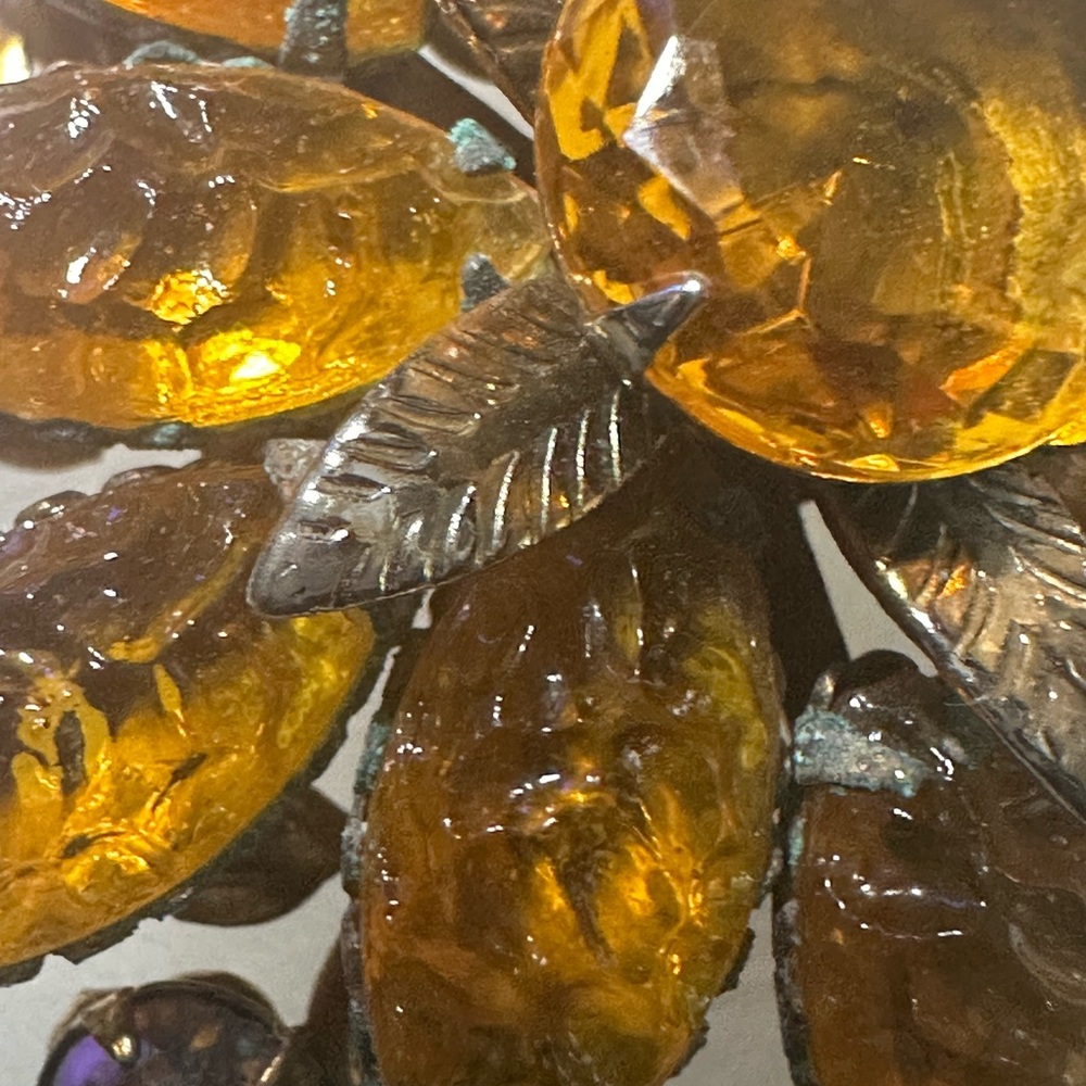 Vintage Amber Crystal Floral Brooch 1950s - Picture 2 of 16